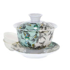 Porcelain Bird Print Gaiwan & Tasting Cups