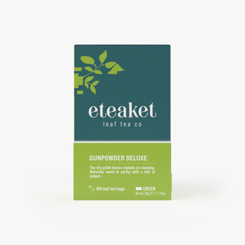 Gunpowder Deluxe Tea Bags – 20 tea bags carton front