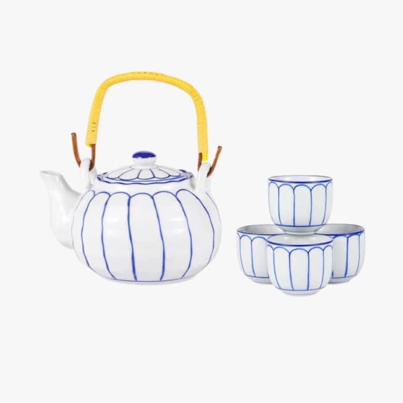 Blue Lines Tea Set 4 Cups